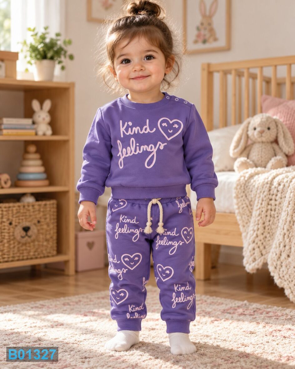Pamučni komplet za devojčice Kind Feelings – ljubičasti | Bebelino Kids Pamučni komplet za devojčice Kind Feelings – ljubičasti