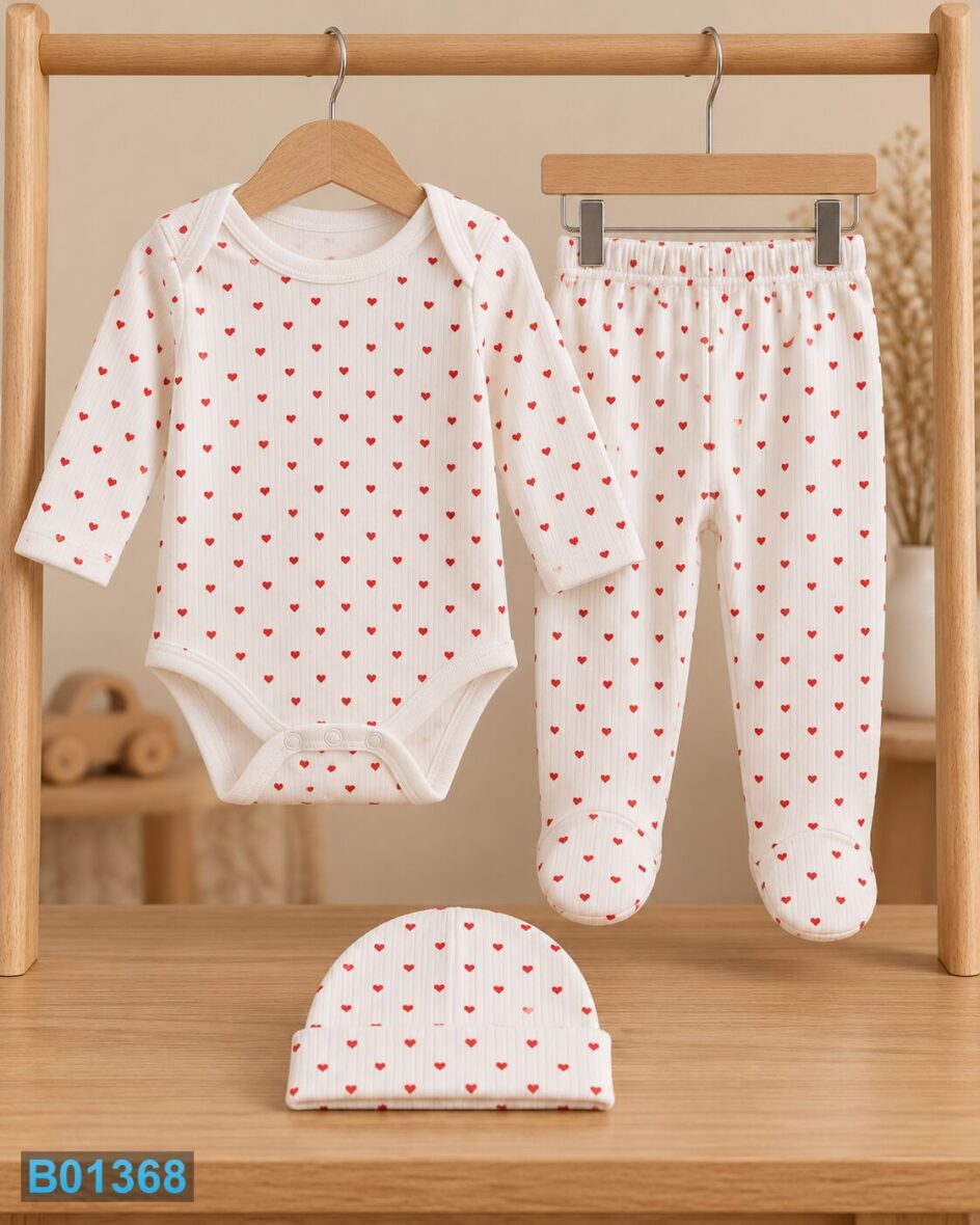 Pamučni komplet za bebe sa crvenim srcima
