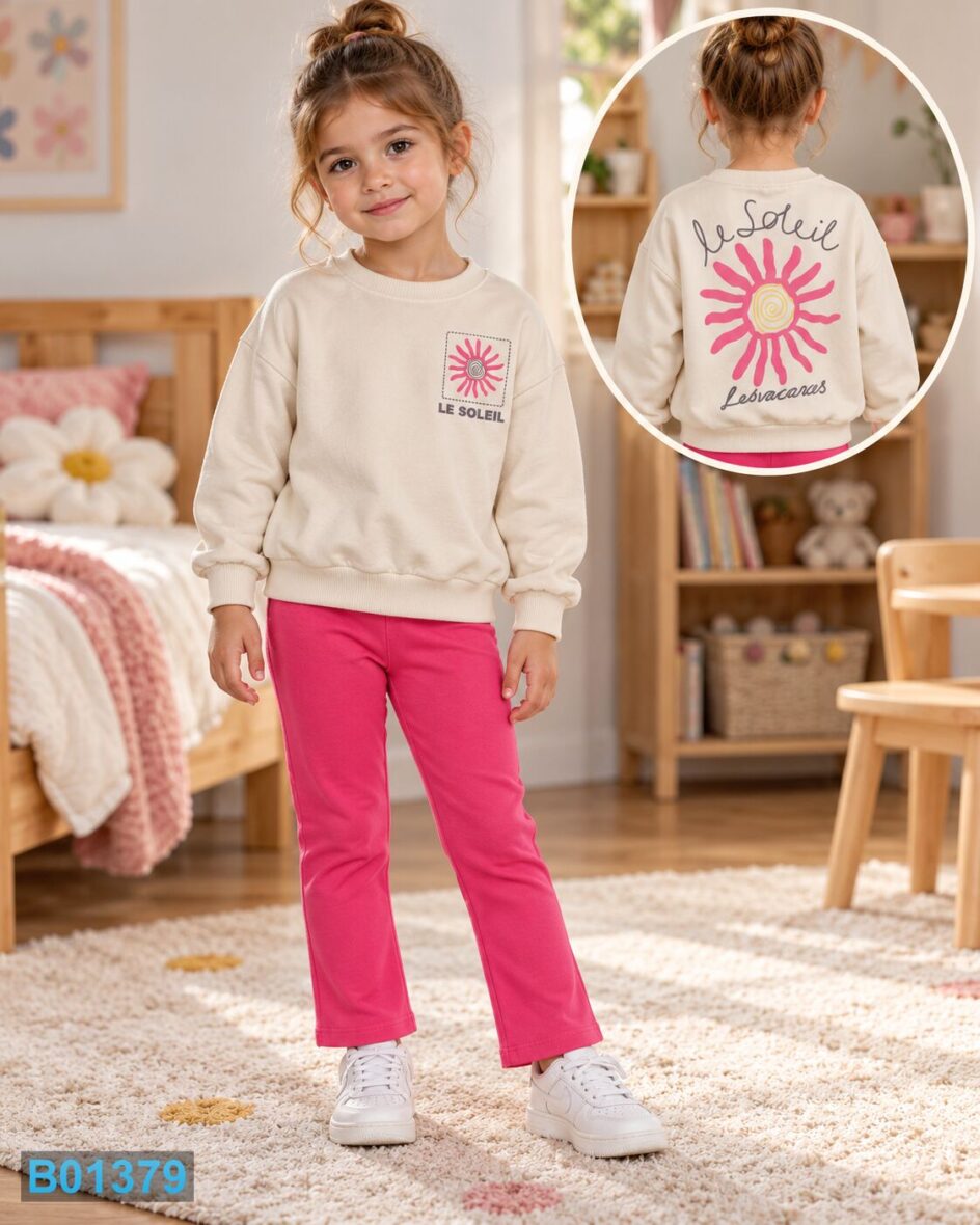 Pamučni komplet za devojčice Le Soleil – krem i pink | Bebelino Kids Pamučni komplet za devojčice Le Soleil – krem i pink