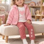 Trodelni komplet za devojčice sa srcima – roze
