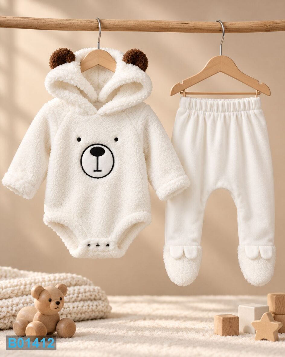 Čupavi plišani komplet za dečake sa medom – beli | Bebelino Kids Čupavi plišani komplet za dečake sa medom – beli