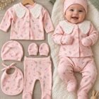 Pamučni petodelni komplet za devojčice – roze